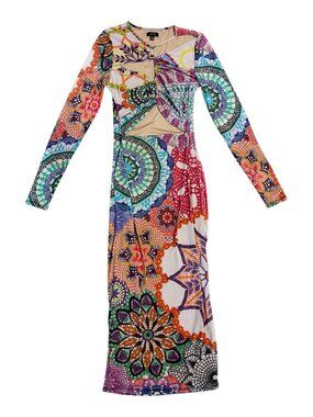 AFRM Rhonda Midi White & Colourful Dress In Multi Crochet Print (S)